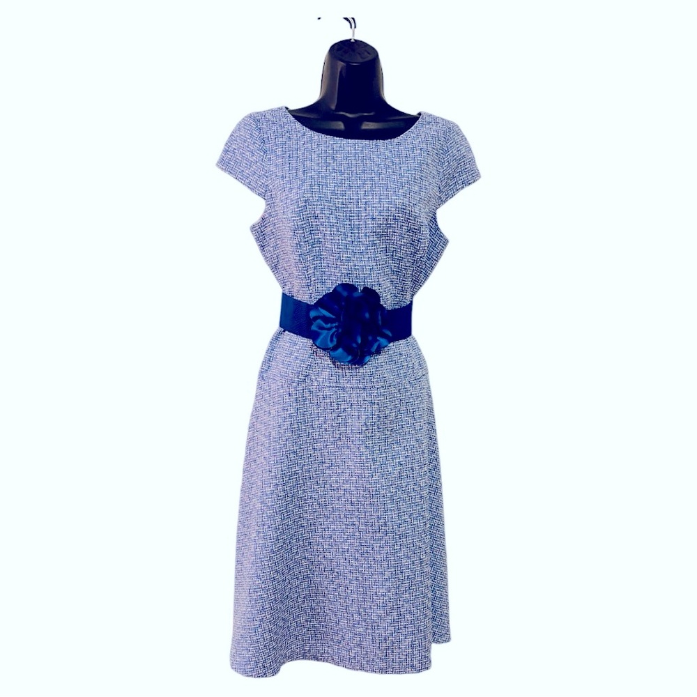 9 & Co Tweed Blue & White Dress Size 10 Pre-Loved